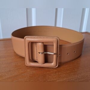 Banana Republic Tan Leather Belt Chunky Wide Statement Bold Square Buckle Womens